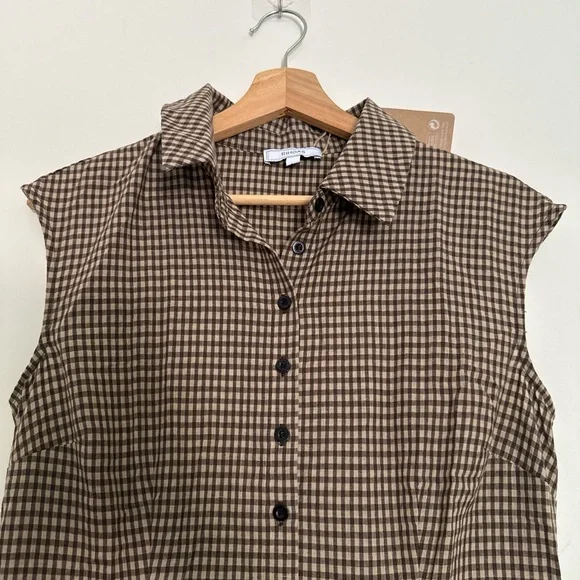 Rihoas Brown Plaid Button Pleated Midi Dress NWT - Picture 8 of 8